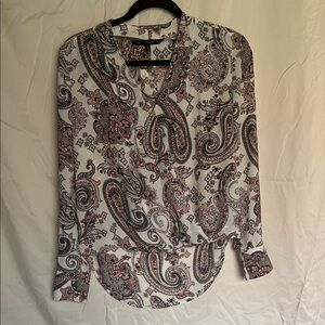 White House Black Market Paisley Blouse - Black and Brown